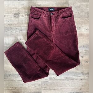 Anthropologie PAIGE Huxton Slim Corduroy Crop Straight Leg Burgundy Womens 28